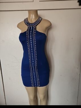 Minuet Petite Royal Blue Embellished Halter Mini Dress